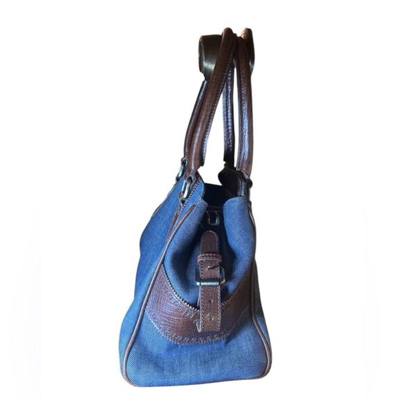 FENDI Blue Denim & Brown Leather Trim Etniko Bag Du Jour Shoulder Bag Auth - Picture 6 of 16